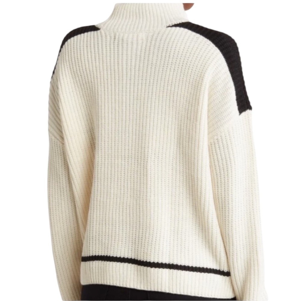 Sanctuary Felling Sporty Ivory & Black Mock Neck Oversized Ribbed Sweater - L - Picture 2 of 13